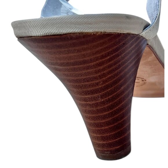 Johnston & Murphy Womens 10M Beige & White Sandals Heels Striped Elastic Straps - Picture 16 of 16